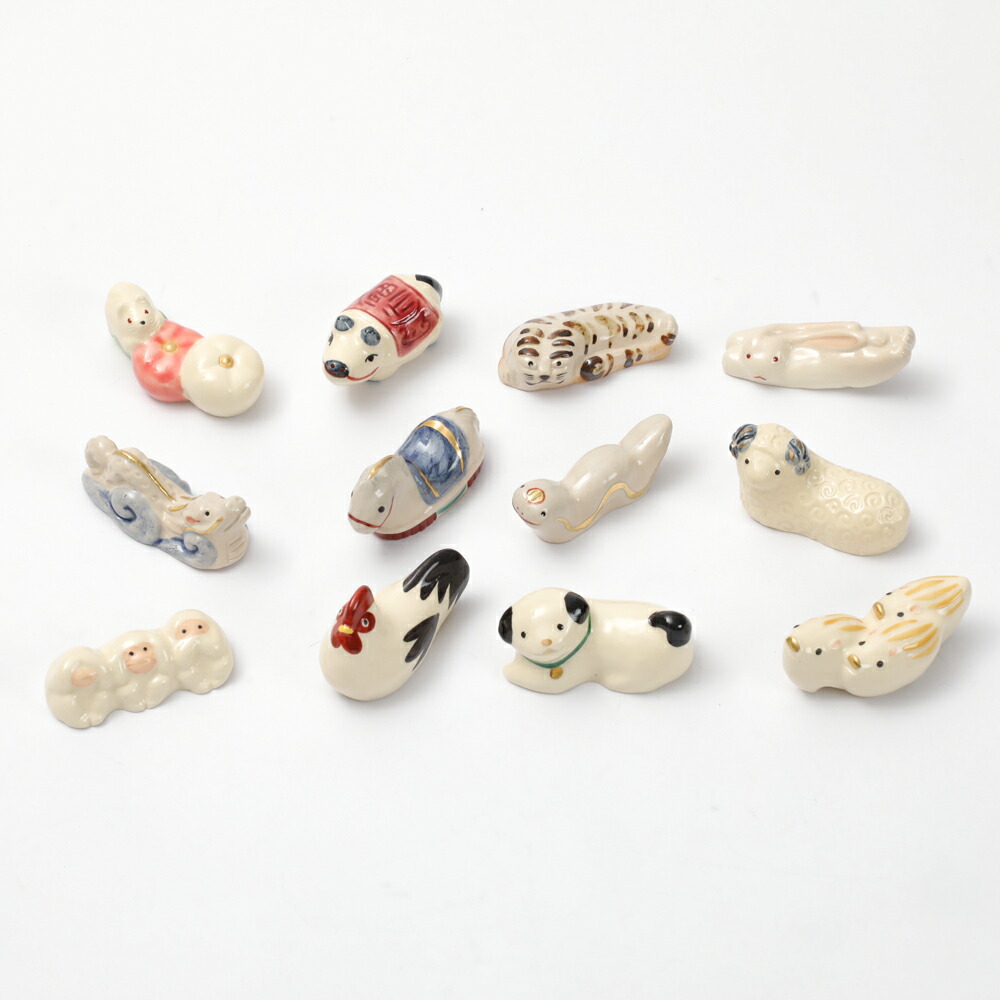 楽天市場】箸置き 陶器 十二支 桐箱入り 六兵衛窯 12種類セット 子 丑