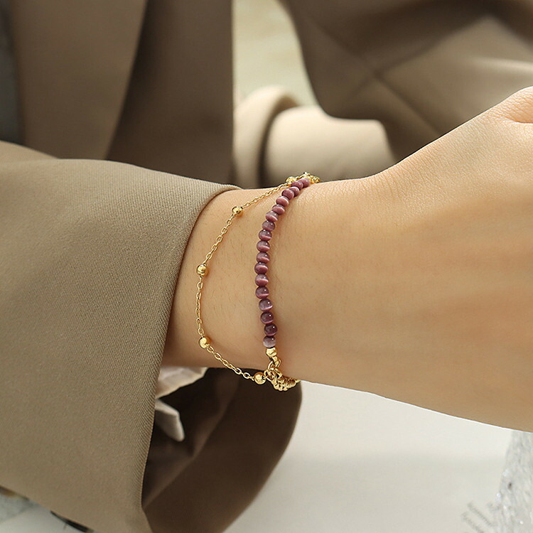 楽天市場】ブレスレット 天然石 キャッツアイ 二連 チェーン