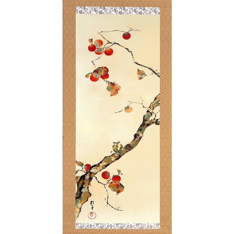 楽天市場】複製掛軸 酒井抱一 「十二か月花鳥図」 十月 「柿に目白図