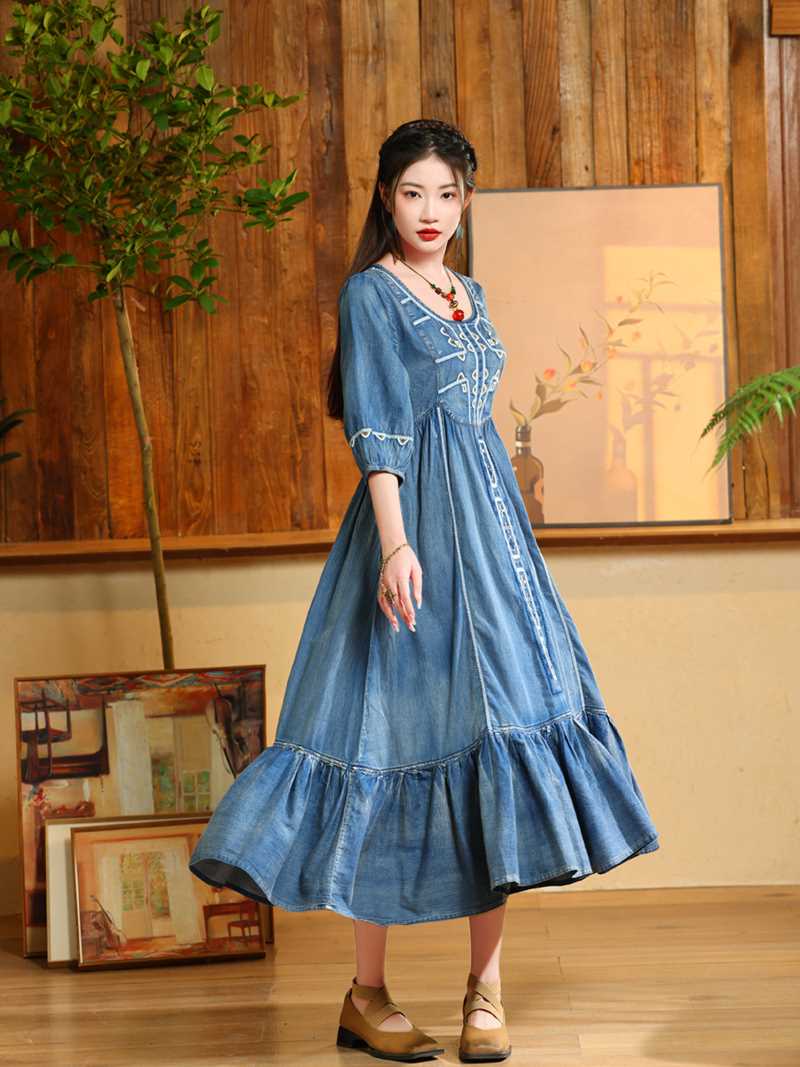 楽天市場】デニム ワンピース ロング マキシ 大きいサイス ワンピース