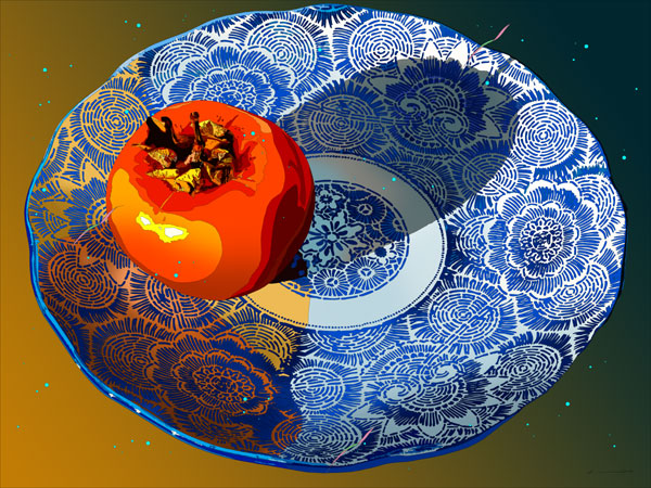 楽天市場】鈴木英人「柿と藍」 2010年 EMグラフ 額付版画作品 国内