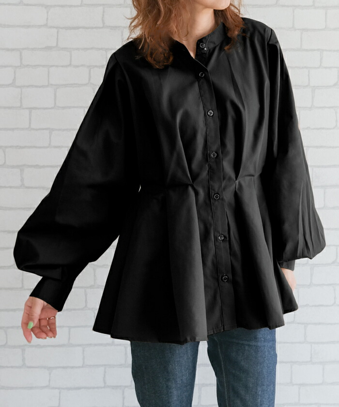 楽天市場】ウエストボリュームタックスタンド長袖ブラウス 秋 冬M