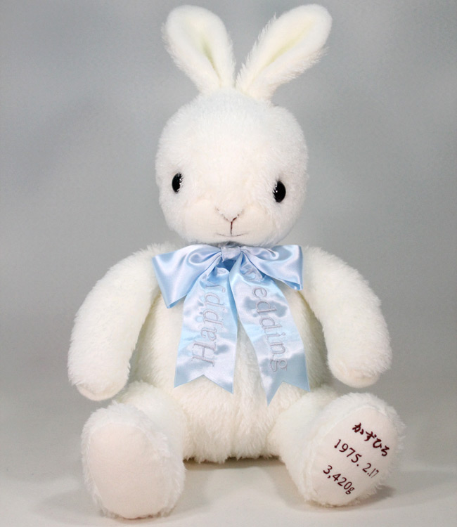 楽天市場】白うさぎ ウェイトドール 1体 青いリボン付き ぬいぐるみ