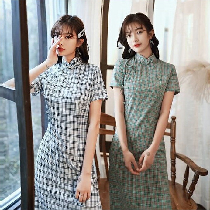 楽天市場】サマー チャイナドレス ワンピース グレンチェック 2