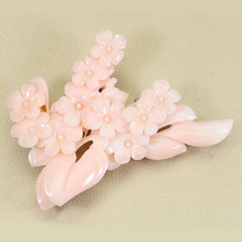 楽天市場】ピンク ミッド珊瑚 ブローチ 帯留め 花 彫刻 無染色 SANSUI
