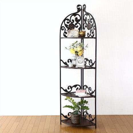 楽天市場】コーナーラック アイアン 木製 4段棚 コーナー棚 コーナー