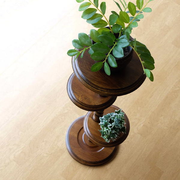 楽天市場】花台 木製 玄関 室内 アンティーク おしゃれ 3段 丸 ナラ材