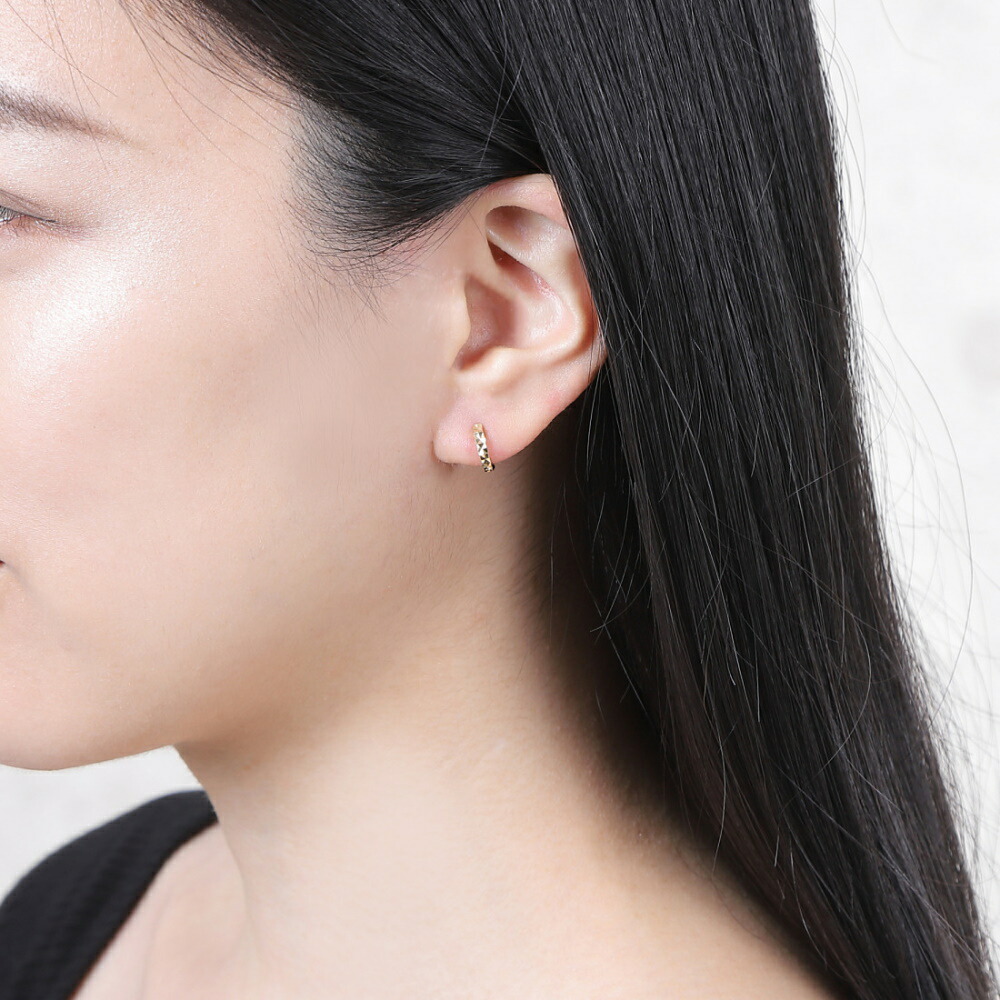 楽天市場】18金 K18 フープ ピアス ダイヤ カット 片耳 1個 サイド