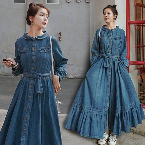 楽天市場】ワンピース 秋冬 きれいめ ロング 大きい デニム シャツ