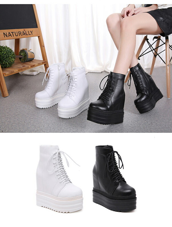 楽天市場】厚底 ブーツ レディース レースアップ ショートブーツ 13cm