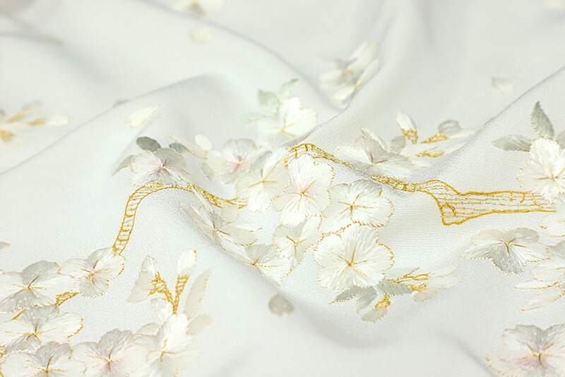 楽天市場】訪問着 手刺繍 総刺繍 正絹 白地 桜 未仕立て 仮絵羽 着物