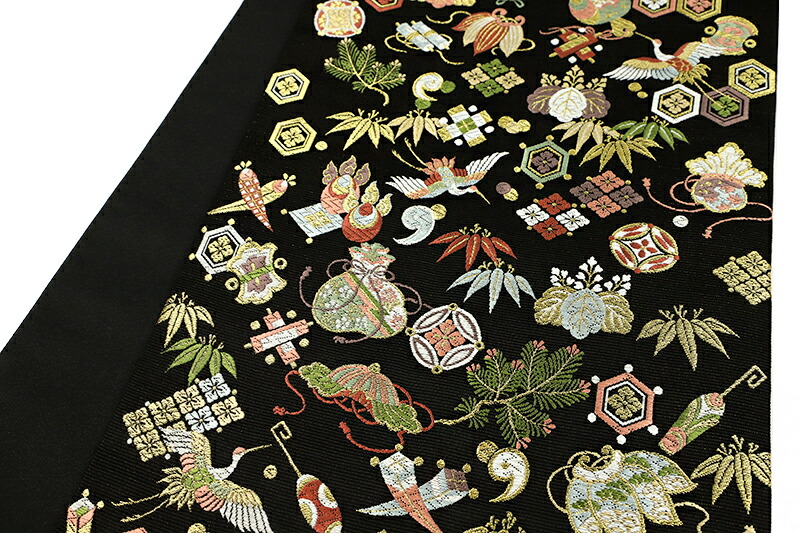 楽天市場】袋帯 正絹 西陣織 山下織物 唐織 黒地 招福宝尽くし 未