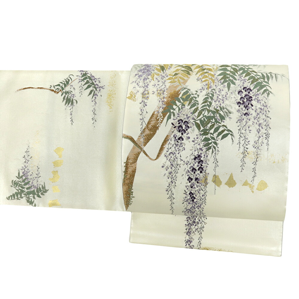 楽天市場】袋帯 正絹 浅山織物 真珠箔 白地 生成 藤の花 西陣織 唐織