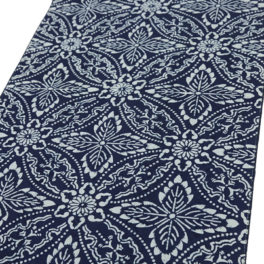 楽天市場】博多織 名古屋帯 正絹 藍色 藍染 紺 七宝繋ぎ 華文 仕立て