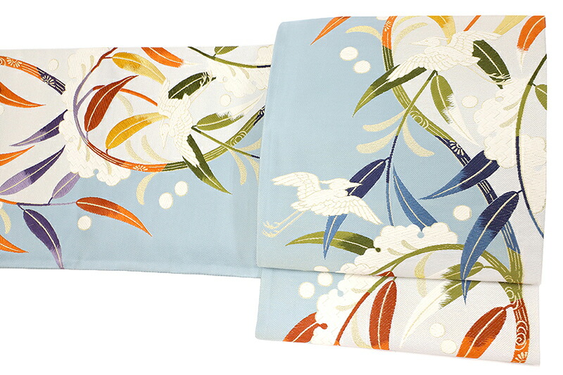 楽天市場】袋帯 唐織 正絹 橋本清織物 紹巴織 水色 鷺 雪持ち柳 礼装用