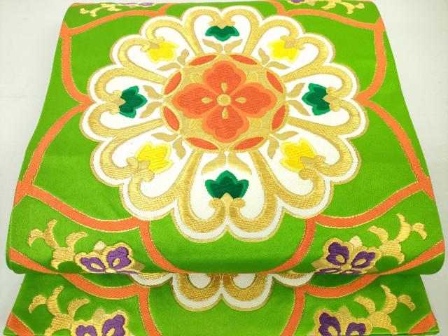 m-61 花織 袋帯 正絹 六通 美品 正絹 ✿唐織 金糸 六通柄 袋帯