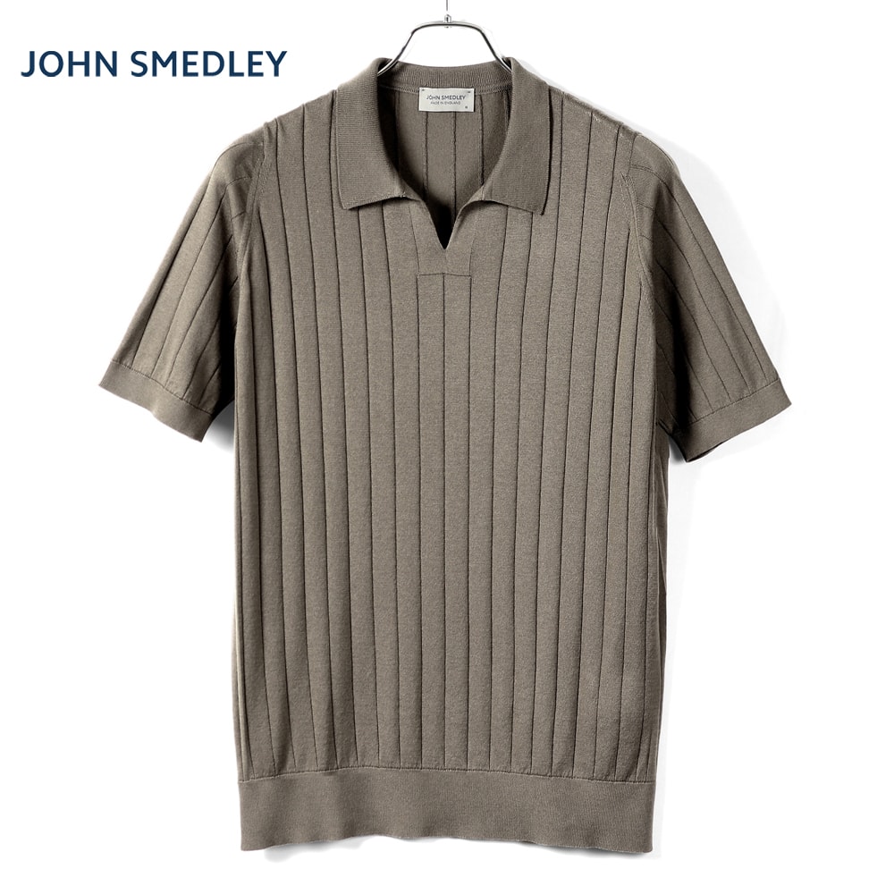 ジョンスメドレー ニットポロシャツ ストライプ コットン M タグ付き