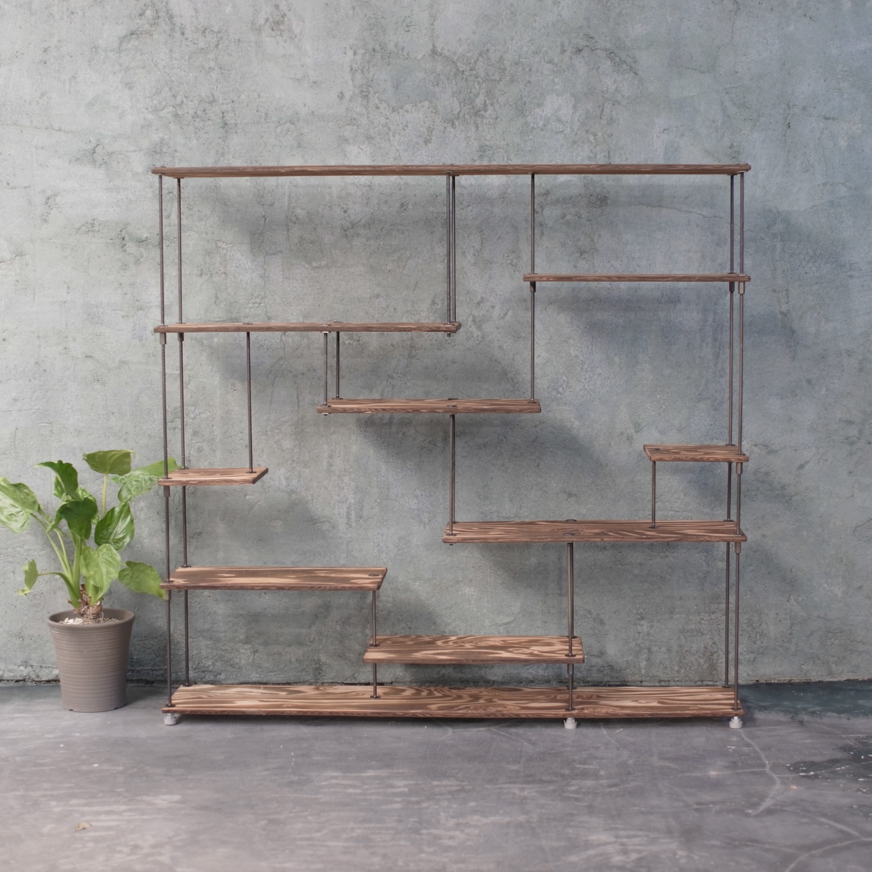 楽天市場】wood iron shelf 1150*1200*225〈ブラウン〉オープンラック