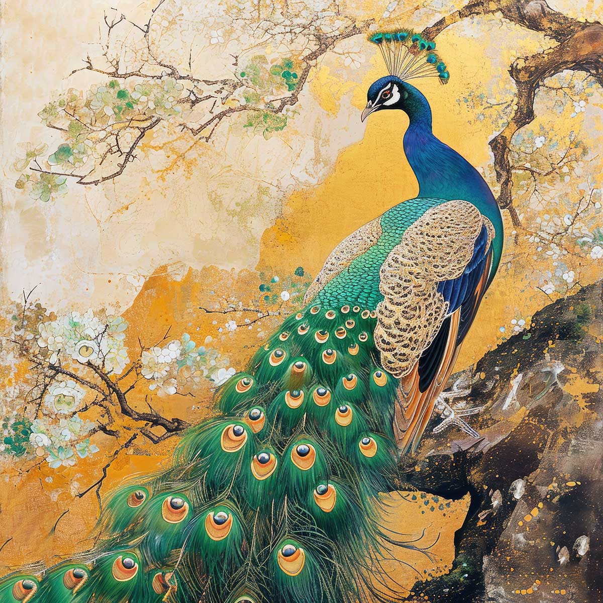 楽天市場】縁起物 孔雀 クジャク 正方形ポスター 豪華 絵画風 掛け軸風