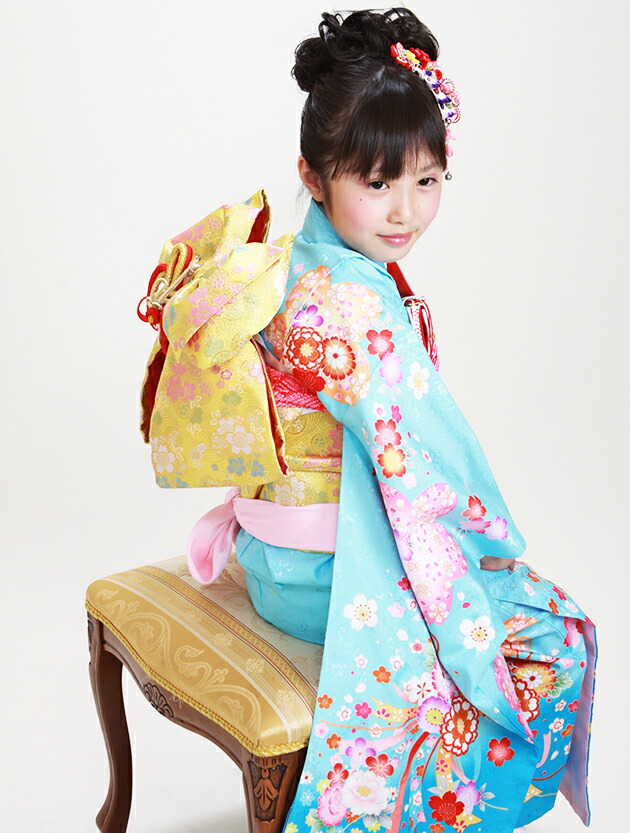 楽天市場】七五三 着物 7歳 フルセット レンタル 女の子 〔水色 花
