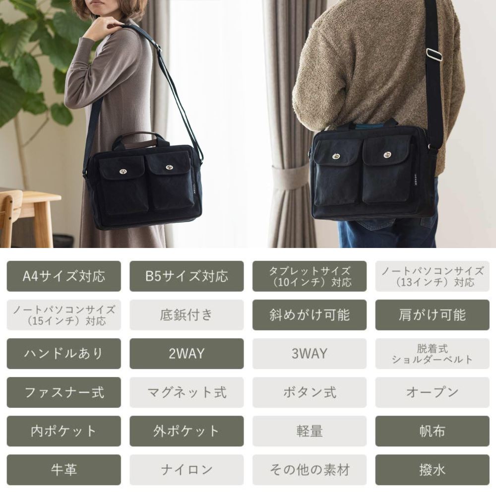 楽天市場】日乃本帆布 帆布製 2ポケット ショルダーバッグ | 撥水