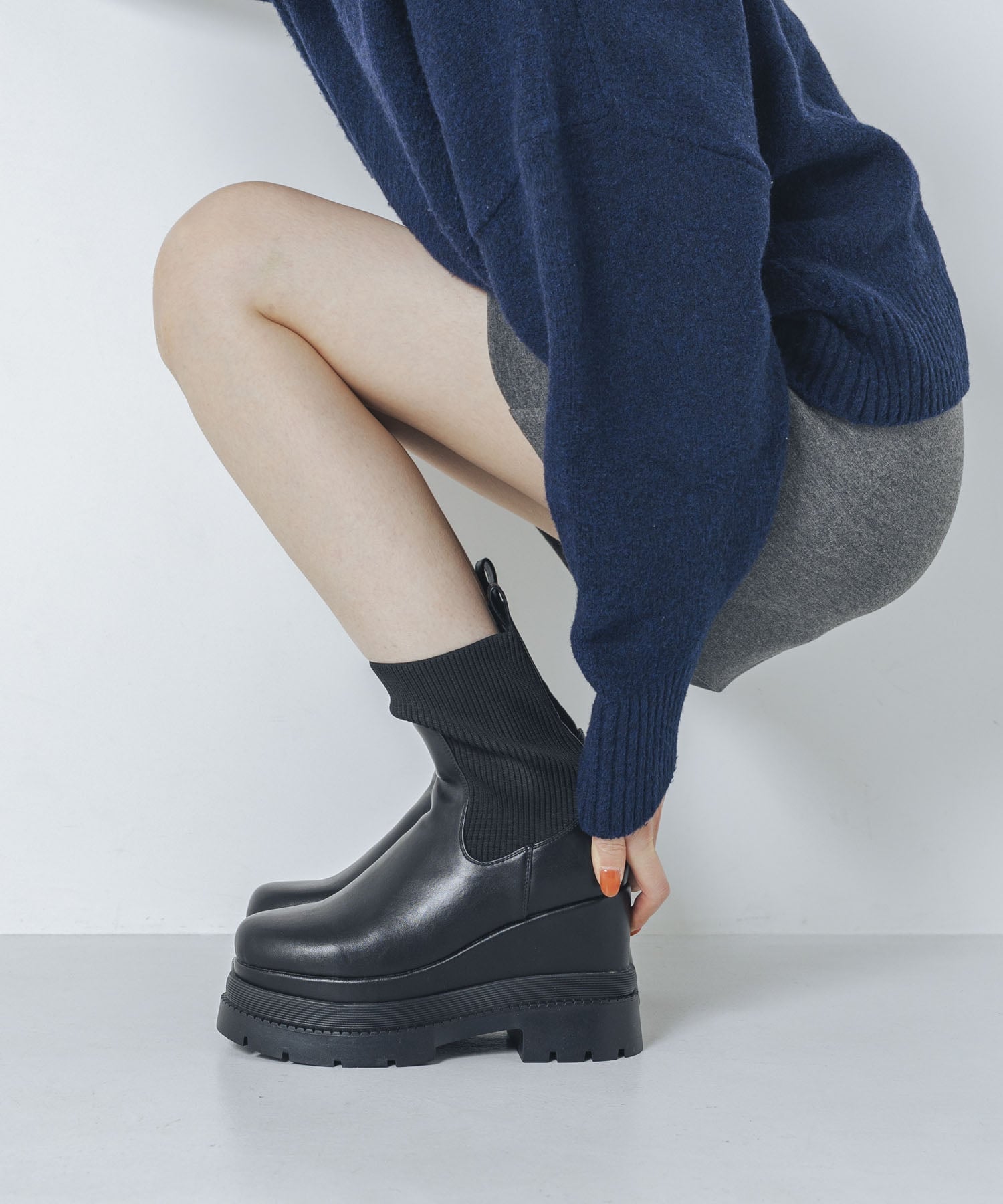 EVOL｜【ふかふか・クッション入り】11cmニットショートブーツ