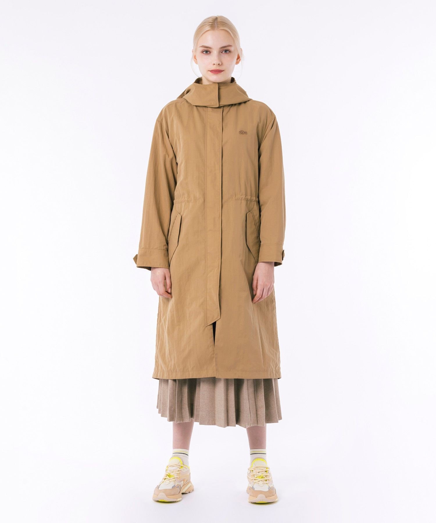 LACOSTE｜フード脱着可 撥水ナイロン スタンドカラー ミリタリーコート