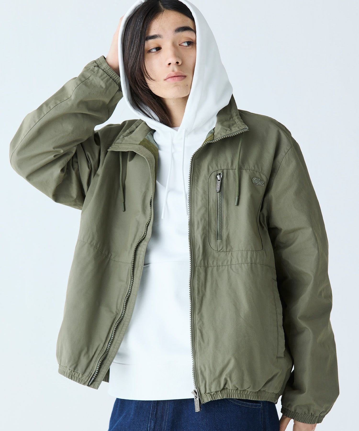 LACOSTE｜ヴィンテージウォッシュ加工 ツイルスタンドジップブルゾン