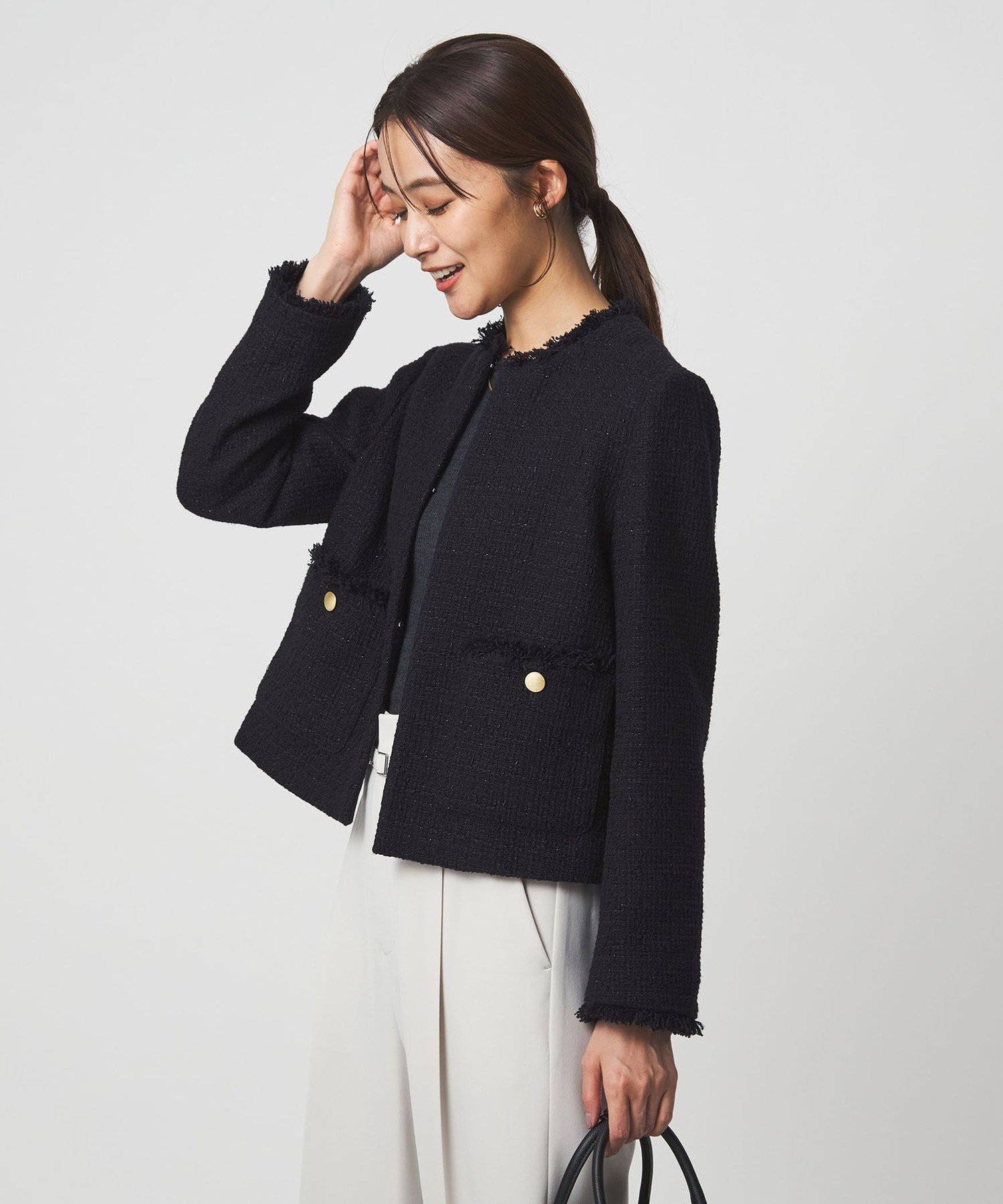 UNITED ARROWS green label relaxing｜ツイードライク ノーカラー