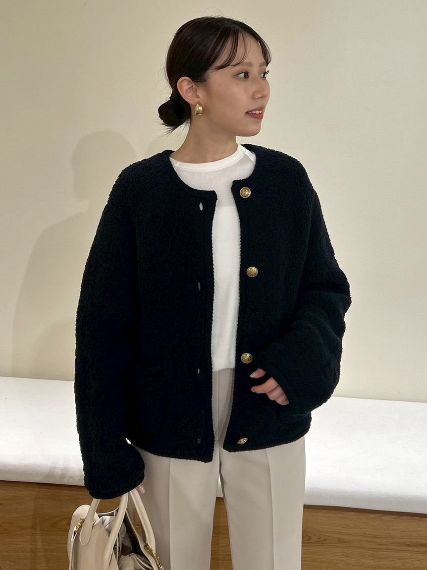 Mila Owen｜金釦ムートンライクボアニットカーディガン | Rakuten