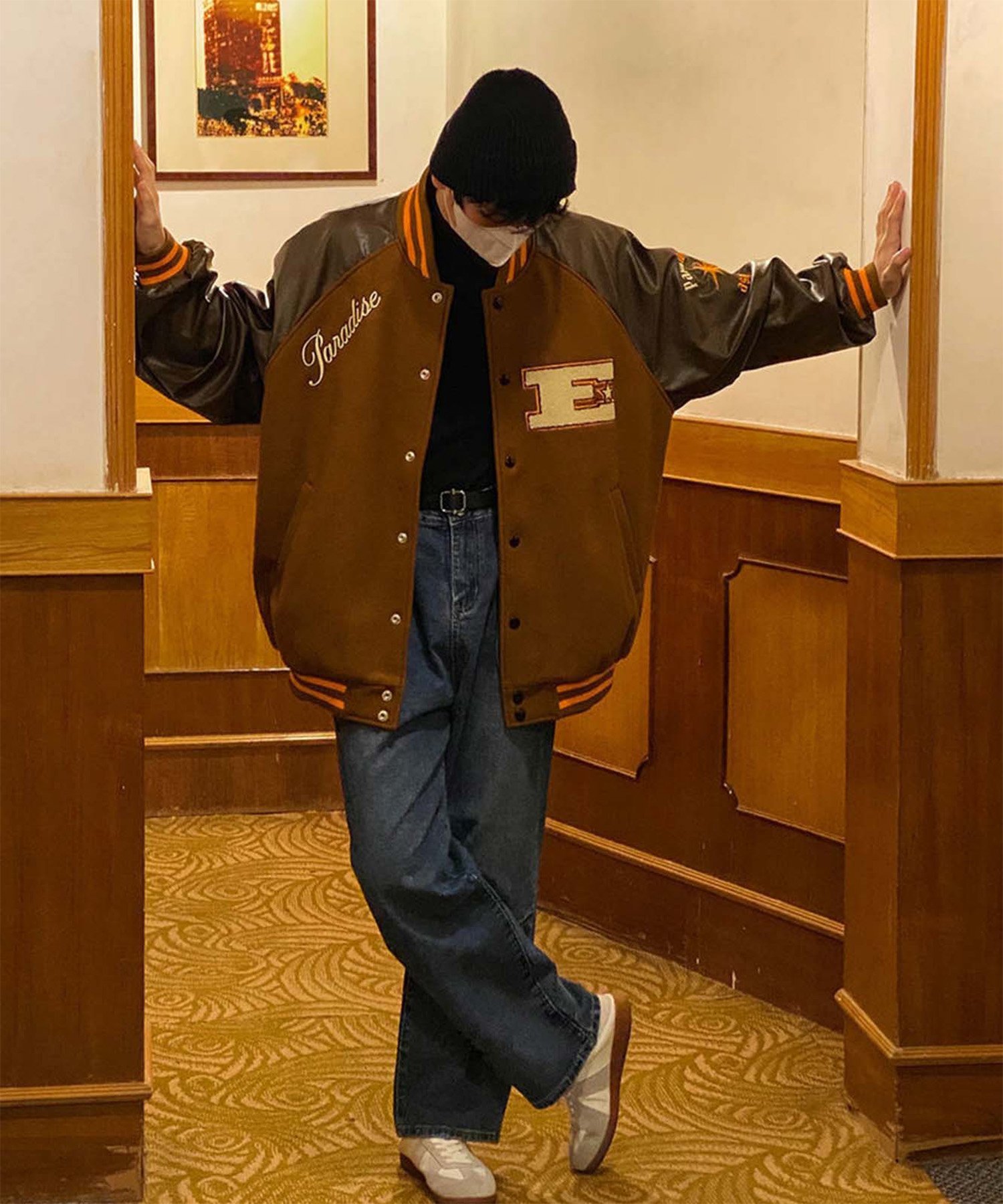 DEVICE｜ブラウンベース ビッグロゴ スタジャン アウター ブルゾン