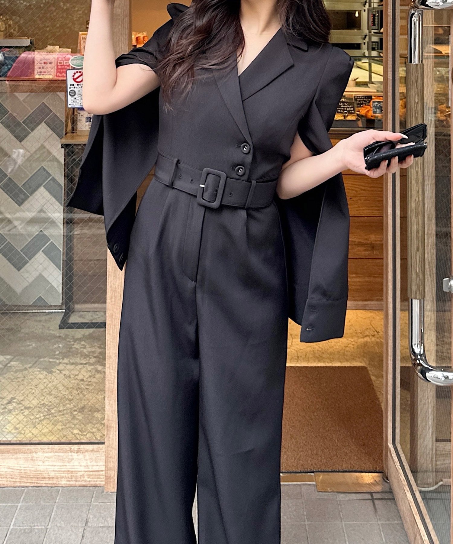 ROYAL PARTY｜【丈が選べる】ベルト付ケープ風オールインワン