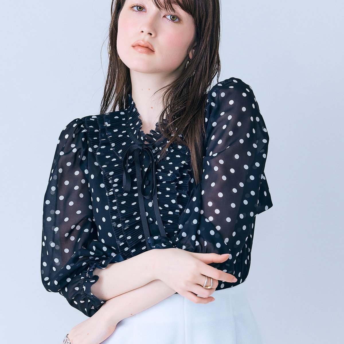 Rose Tiara｜シアープリーツフリルブラウス/ ドット | Rakuten Fashion