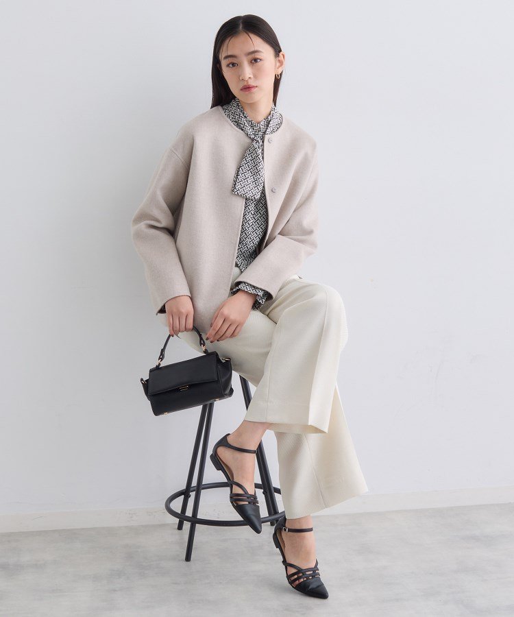 INDIVI｜【配色デザイン/ショート丈】ウールリバー ノーカラーコート