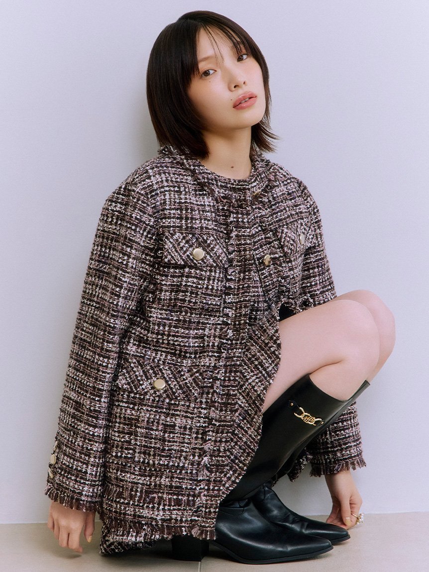LILY BROWN｜ノーカラーツイードジャケット | Rakuten Fashion(楽天