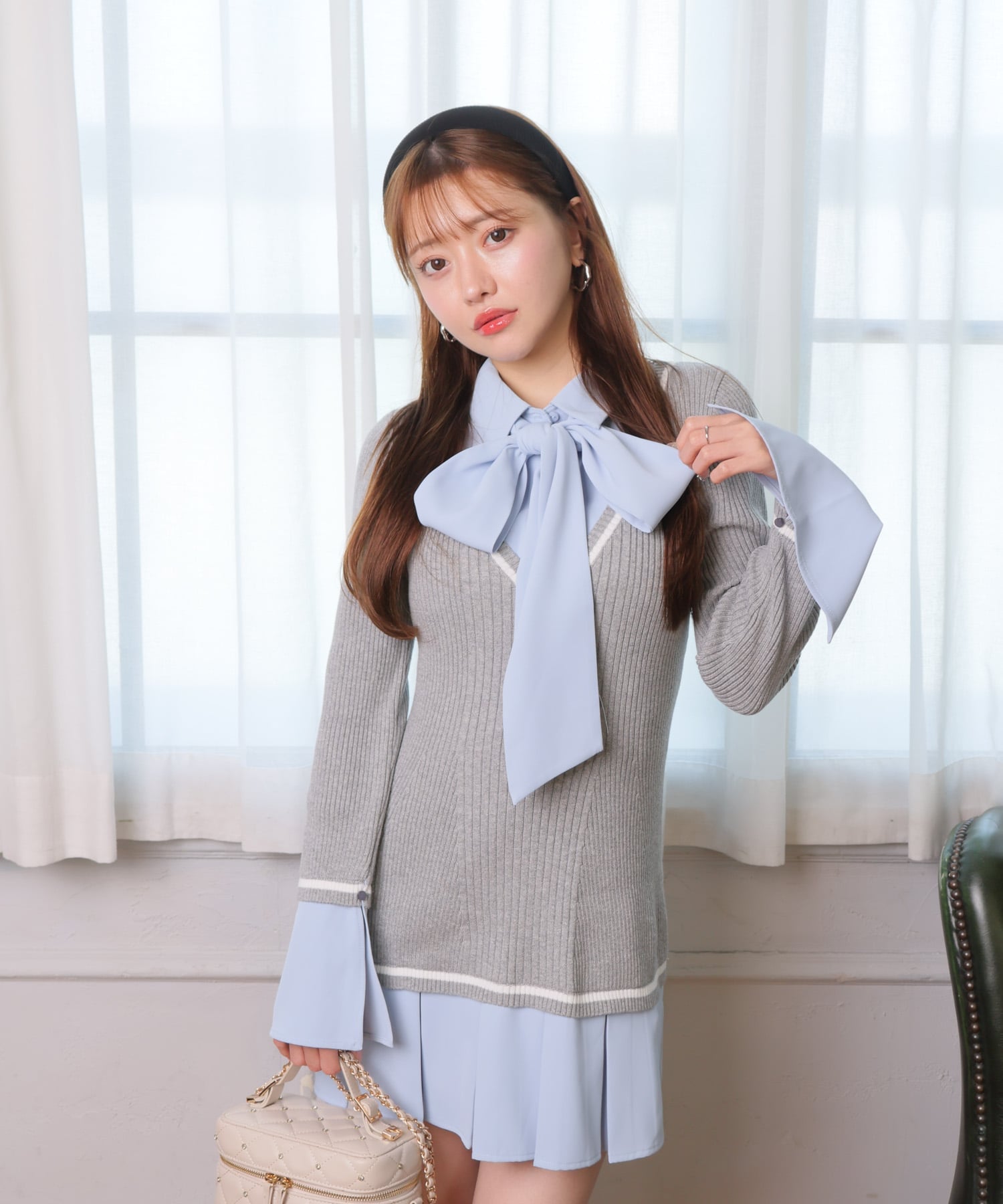 LIP SERVICE｜LIP SERVICE/(W)シャツドッキングプリーツワンピース