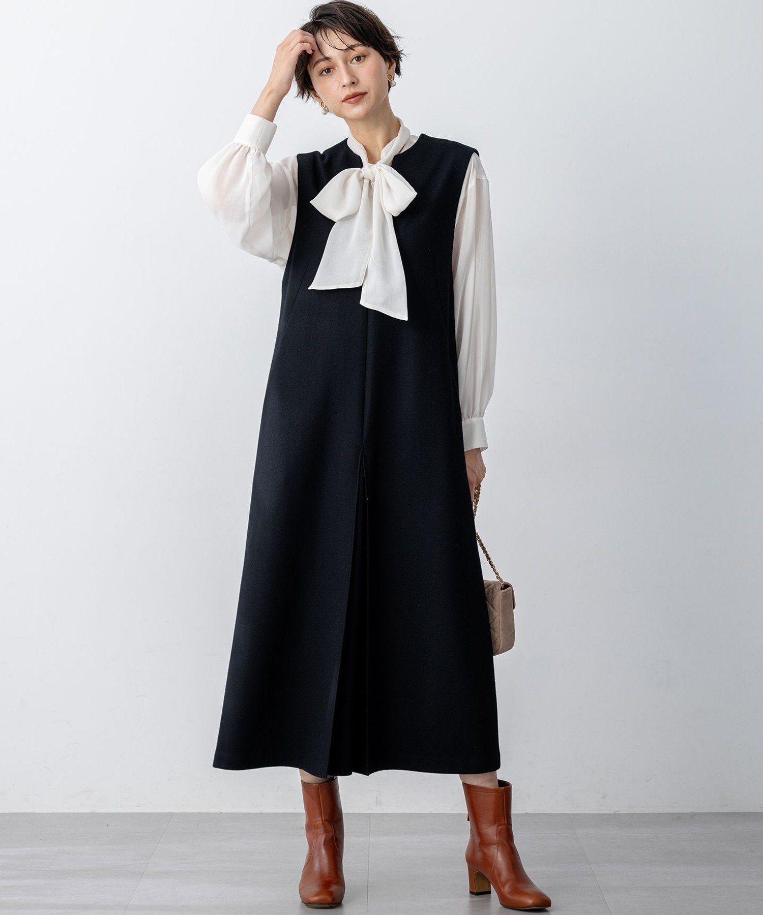 23区｜ウールミルドジャージー ボックスタック ジャンパースカート