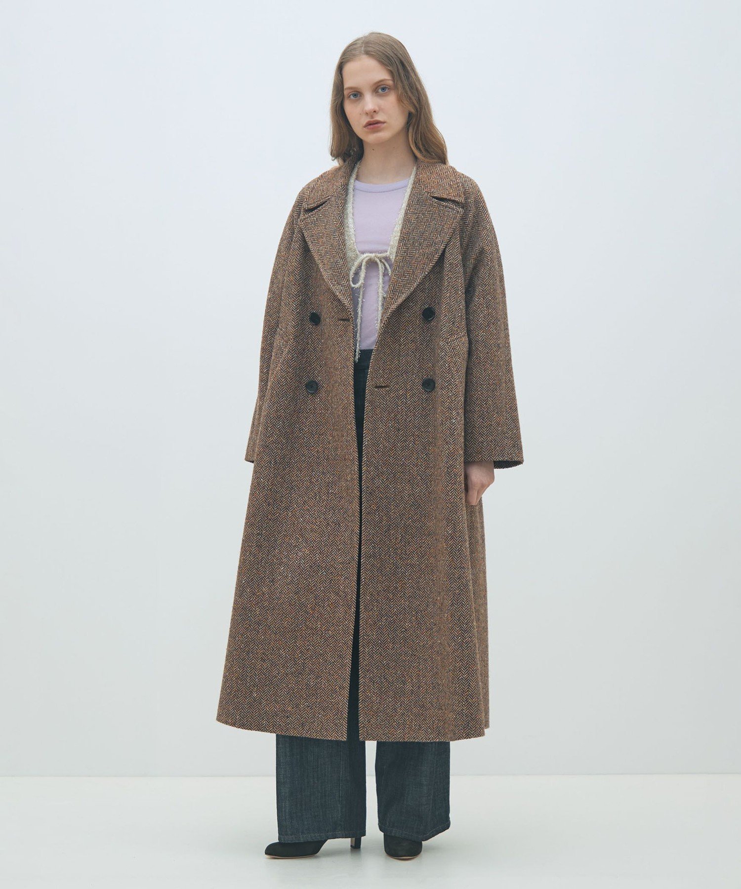 TOMORROWLAND｜カラーネップヘリンボーン ダブルブレストロングコート