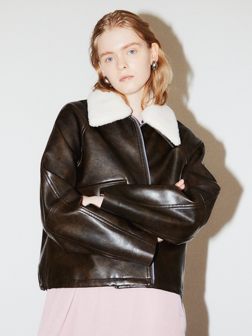 Mila Owen｜ステンカラーフェイクレザーブルゾン | Rakuten Fashion