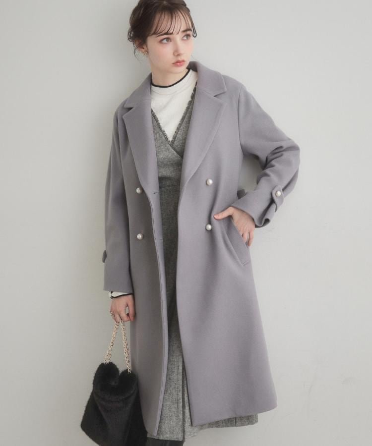 Couture Brooch｜【大人上品・ベルト付き】パール調釦チェスターコート