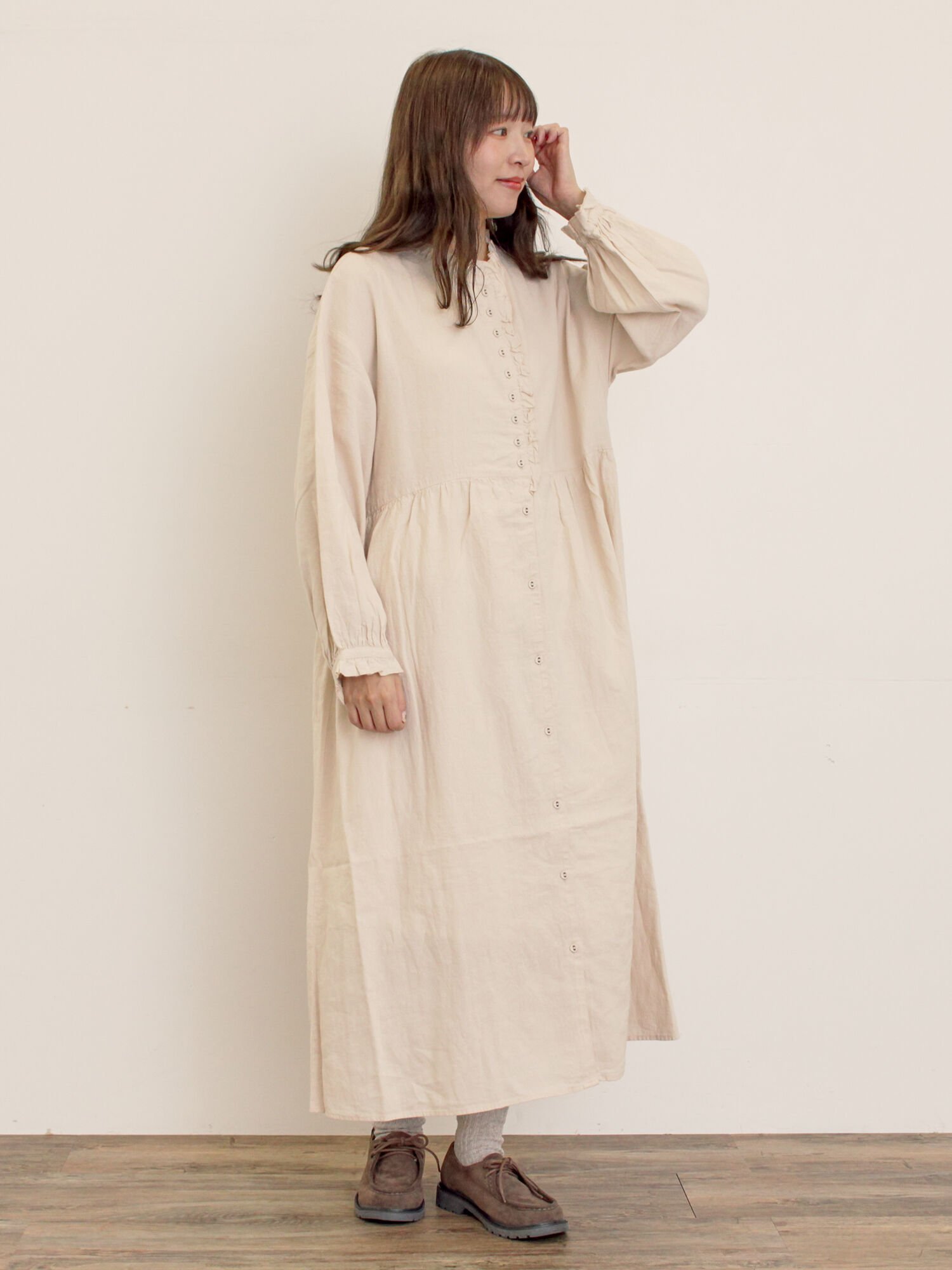 Samansa Mos2｜【Cross*Linen】フリルワンピース《S/Mサイズ