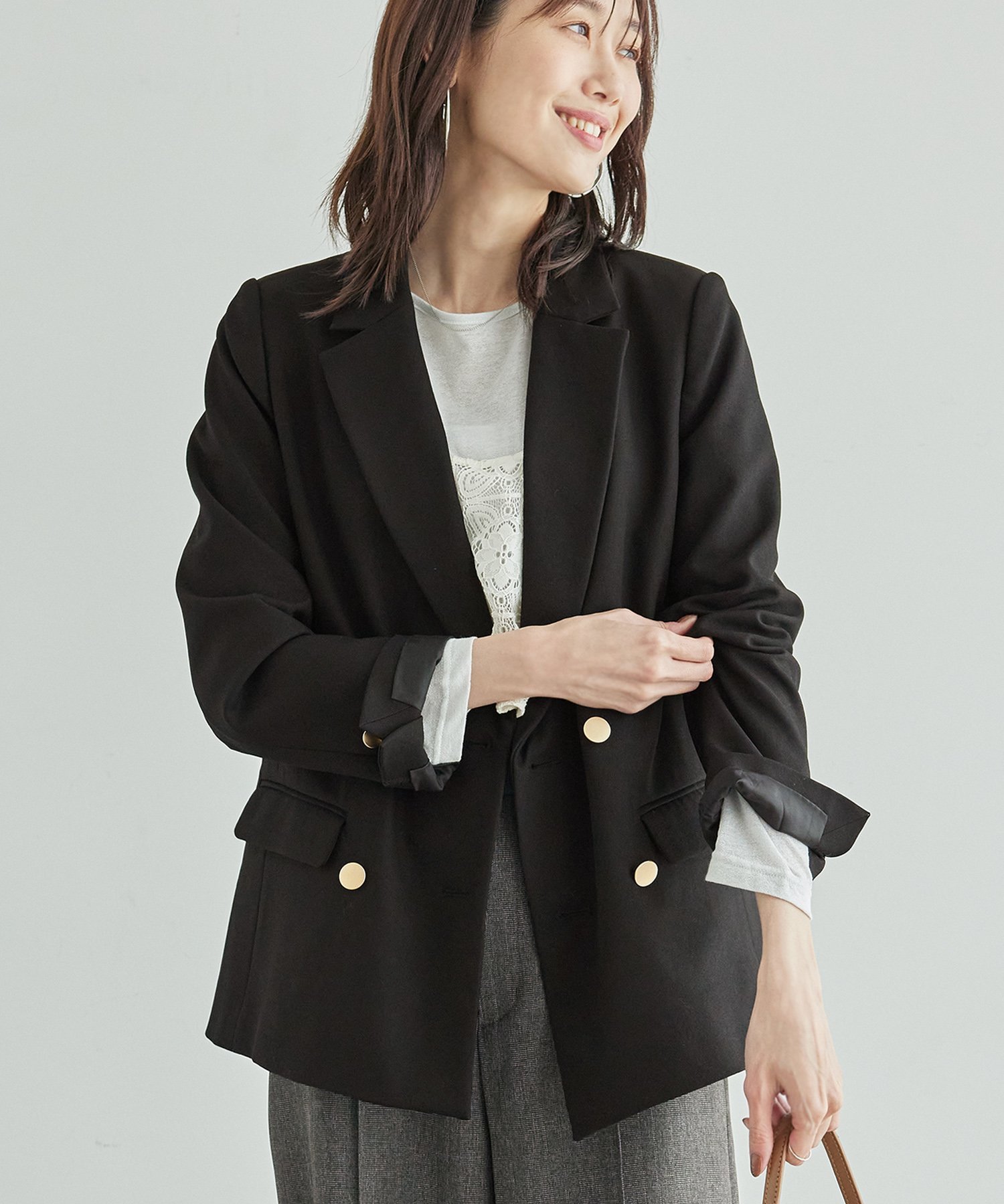 ROPE' PICNIC｜ウールライクサージ金ボタンジャケット(肩パットあり