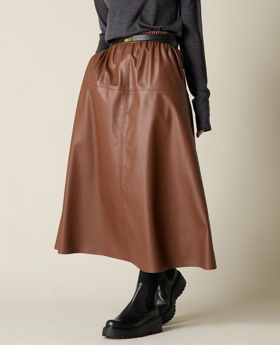 MOSCHINO モスキーノ 本革 レザー スカート ブラウン フレア 42 M 楽天