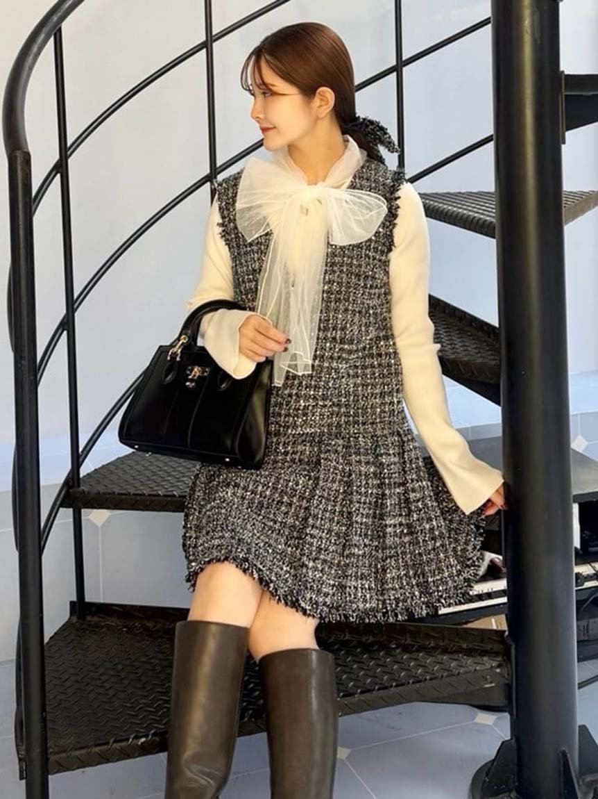 SNIDEL｜Vネックツイードジャンスカ【カンヘウォン着用】 | Rakuten