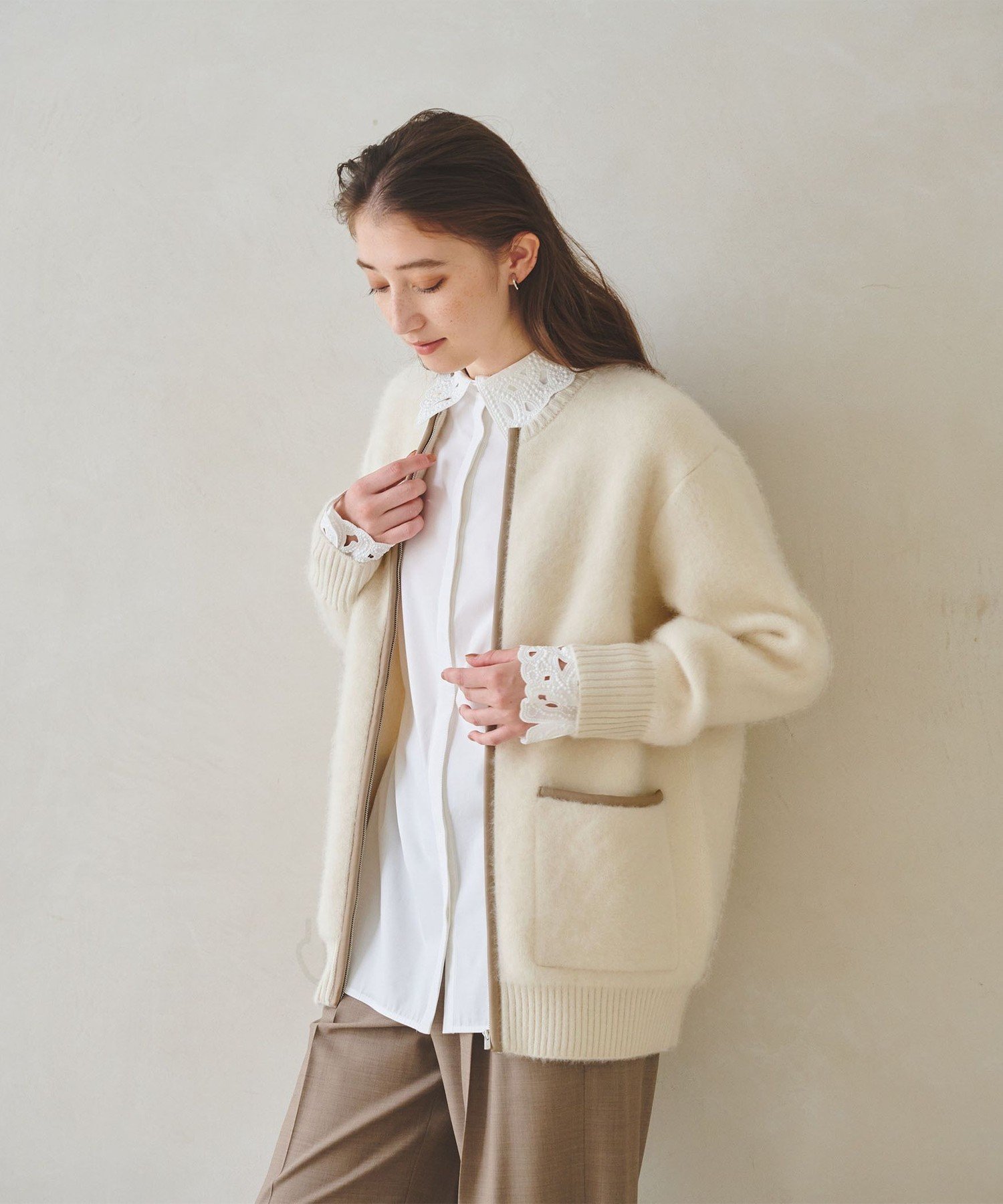 UNITED ARROWS｜フォックスカシミヤ トリムコンビ カーディガン