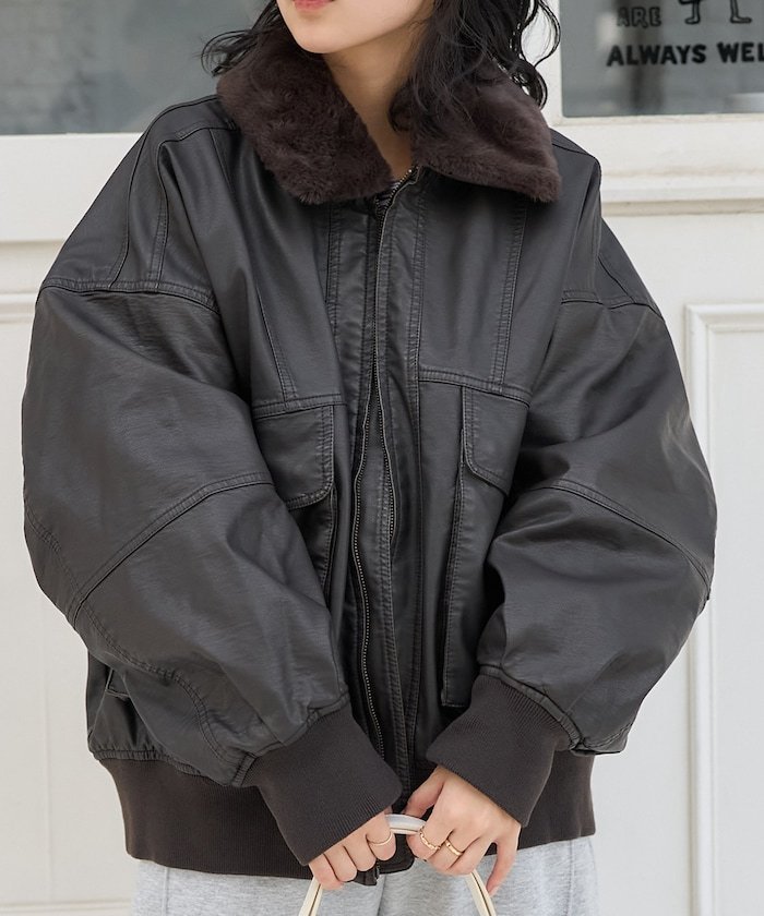 FREAK'S STORE｜2way フェード加工 ファー襟レザレットブルゾン 25AW