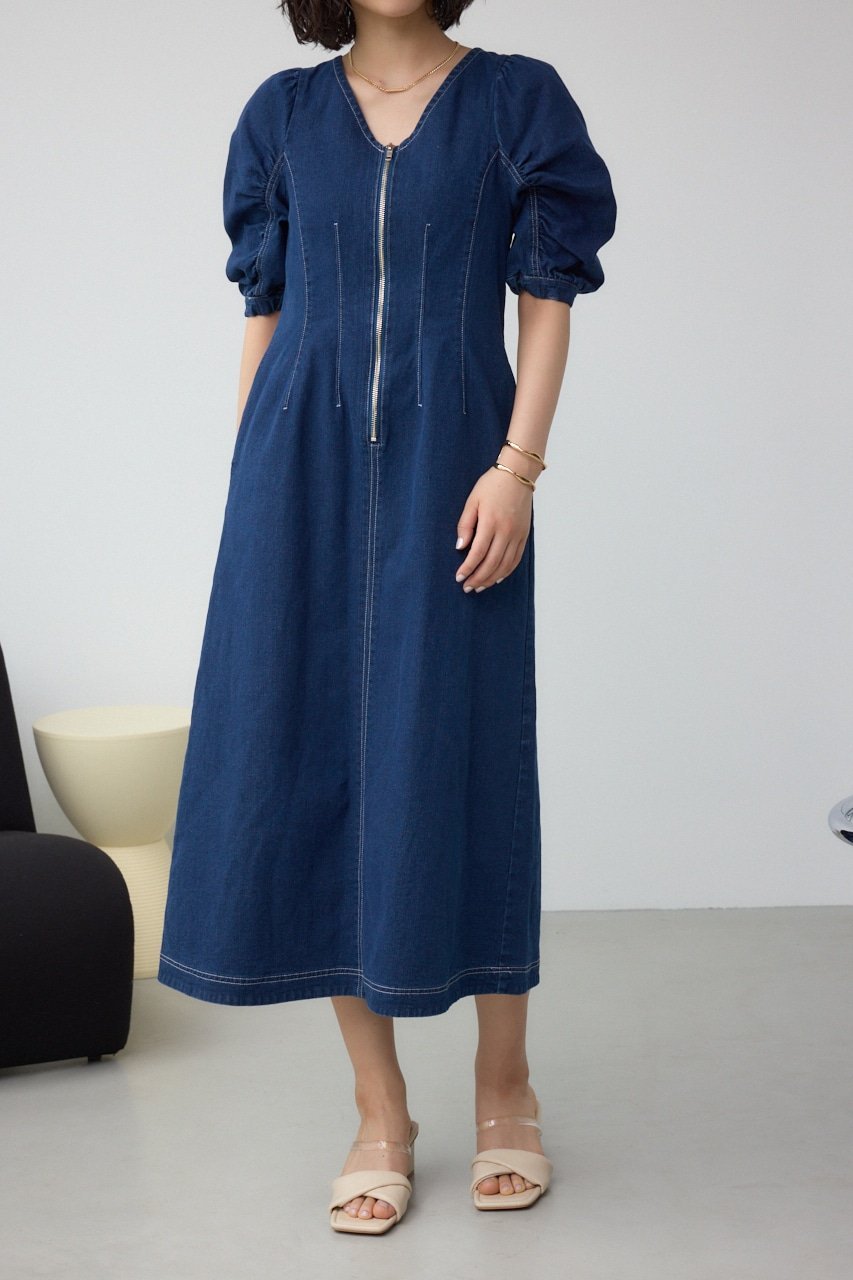 AZUL by moussy｜フロントジップ半袖デニムワンピース | Rakuten
