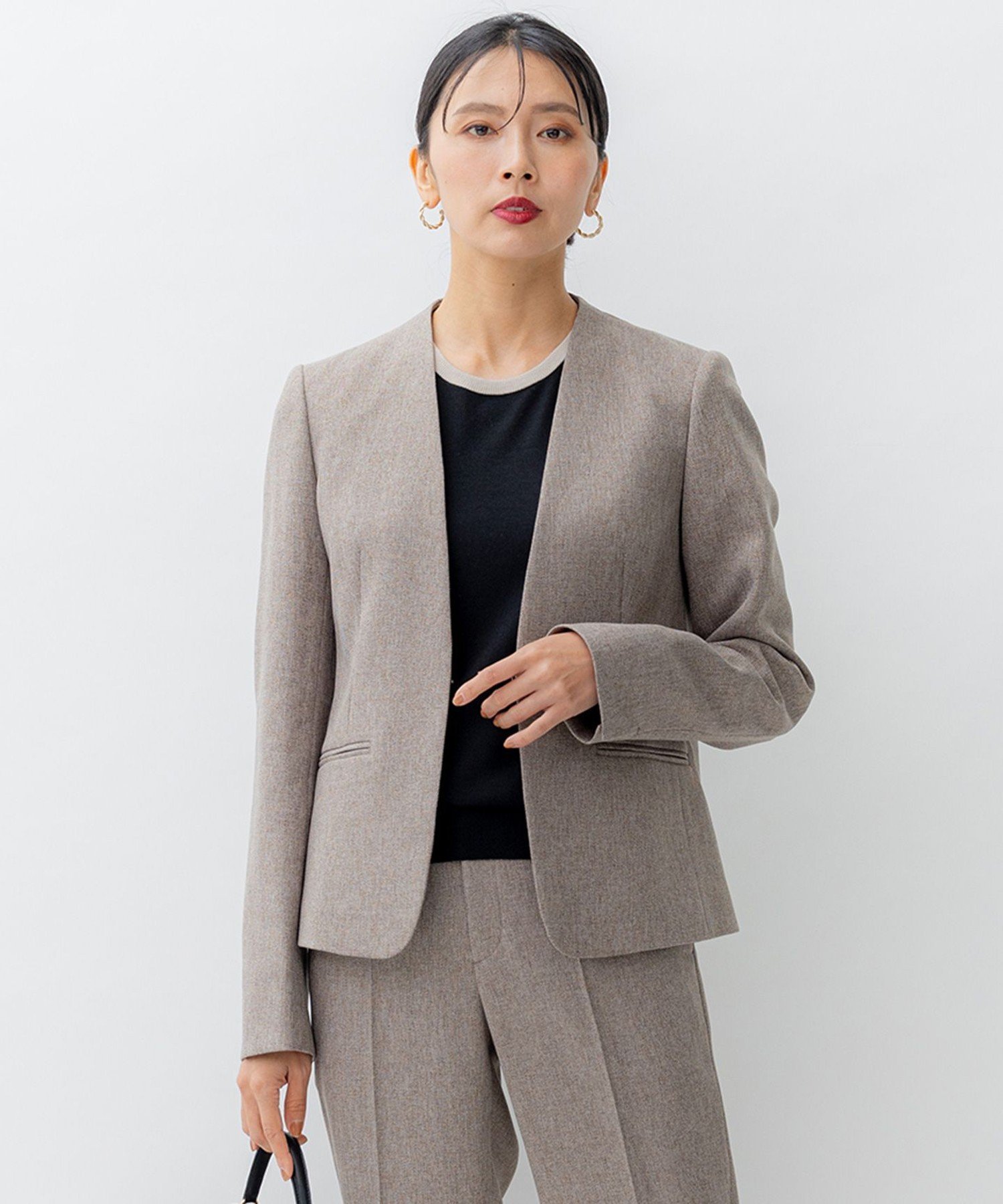 23区｜【洗える】ウールライクカルゼ ノーカラー ジャケット | Rakuten