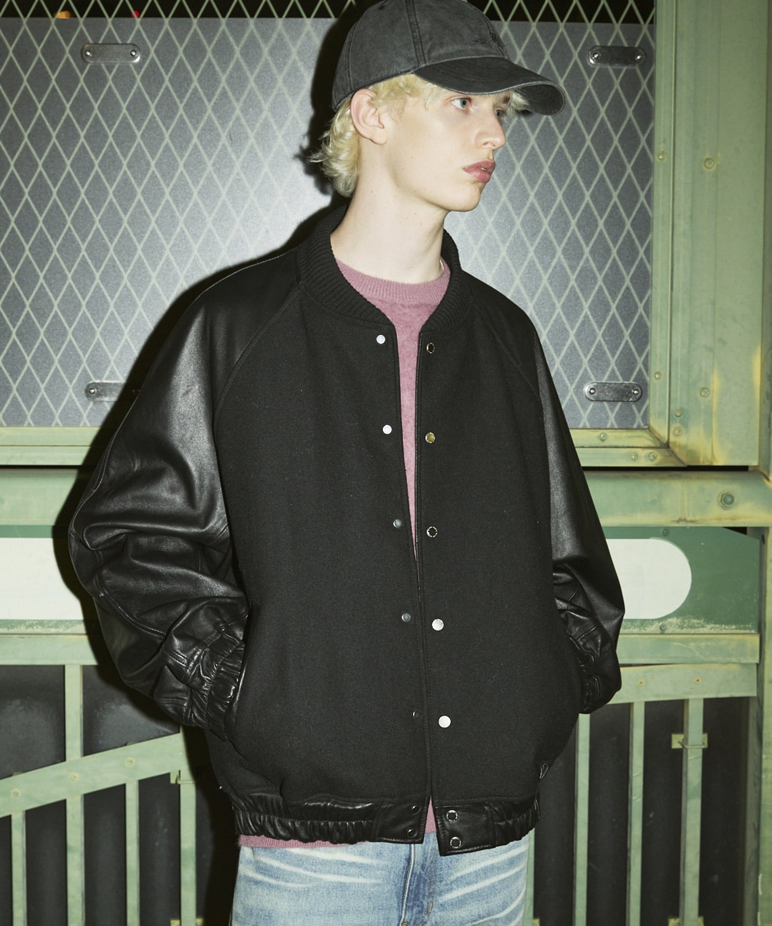 MAISON SPECIAL｜Sheep Leather Melton Combination Stadium Jacket