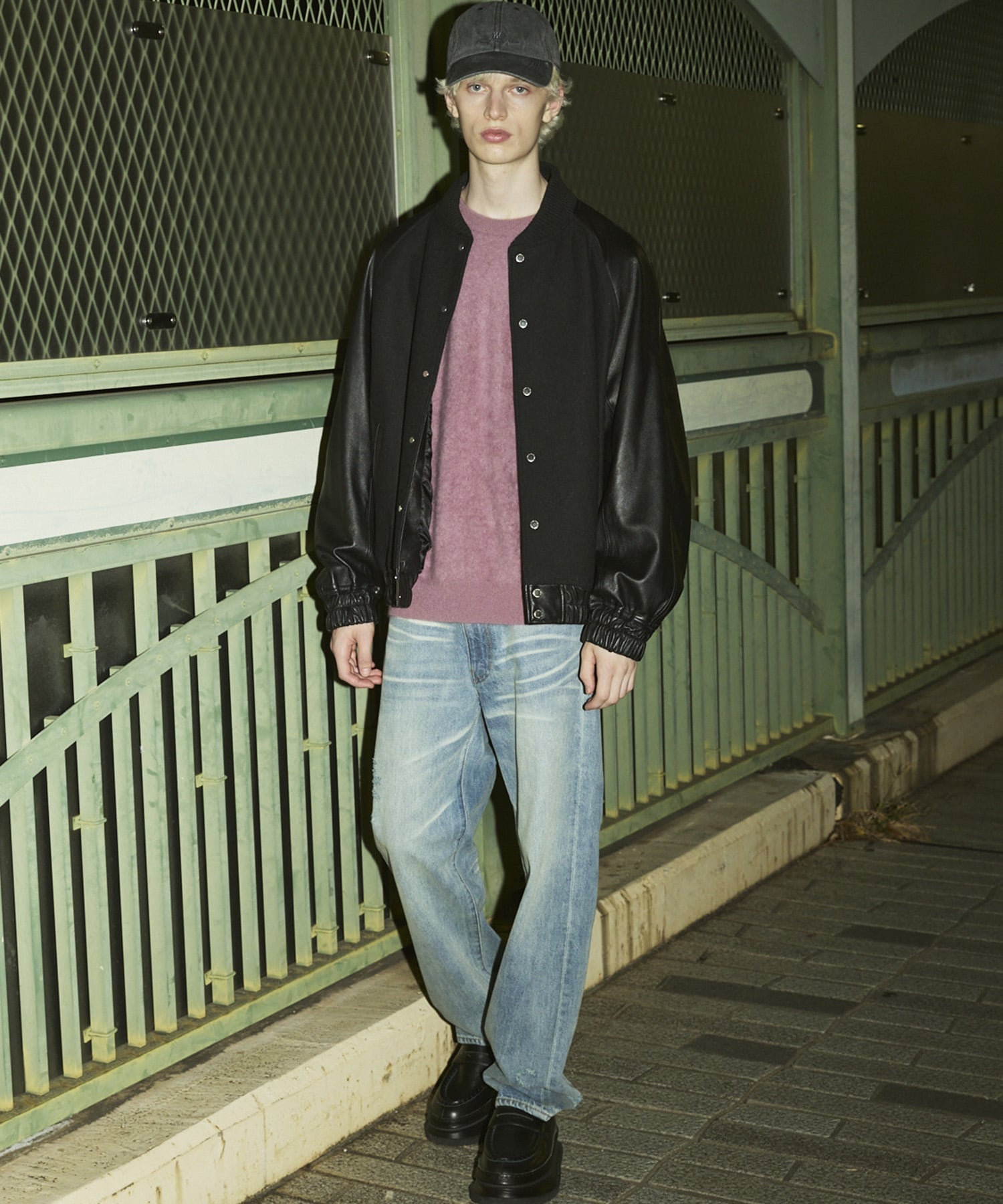 MAISON SPECIAL｜Sheep Leather Melton Combination Stadium Jacket